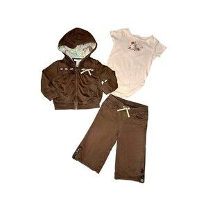 JANIE AND JACK CHERRY BLOSSOMS HOODIE, ONSIE, PANT SET SIZE  6-12 months